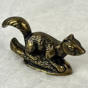 Vintage Solid Brass Squirrel Figurine on Branch Small Animal Statue 4.5" Long